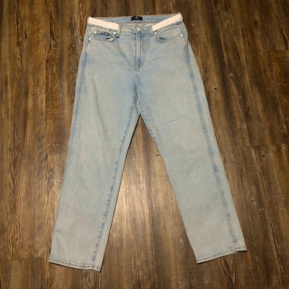 7 For All Mankind Jeans Women's 30 High Waist Cropped Straight Light Wash W/Belt - Picture 1 of 8
